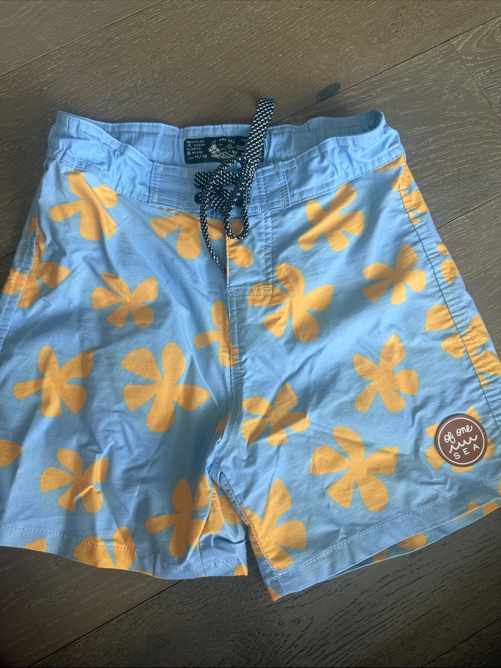 Blue and Yellow Kids' Swim Trunks with Floral Print